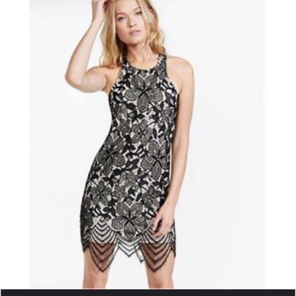 Express small NWT black lace scallop bottom cocktail dress. Tank style top.